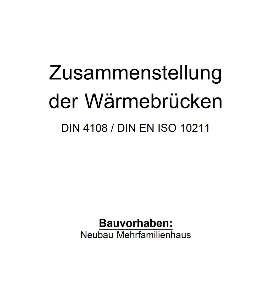 Zusammenstellung der Wärmebrücken